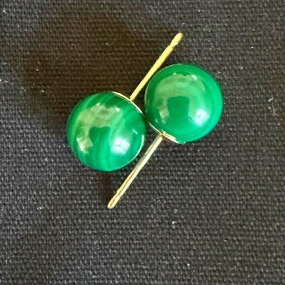 14K Yellow Gold Malachite Stud Earrings - Picture 1 of 4